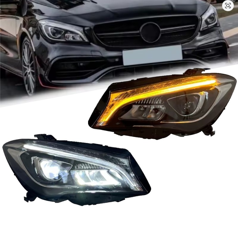 Faros delanteros lenticulares Full LED para Mercedes Benz CLA W117: Luz de cruce, luz de carretera, luz diurna (DRL), luces de p