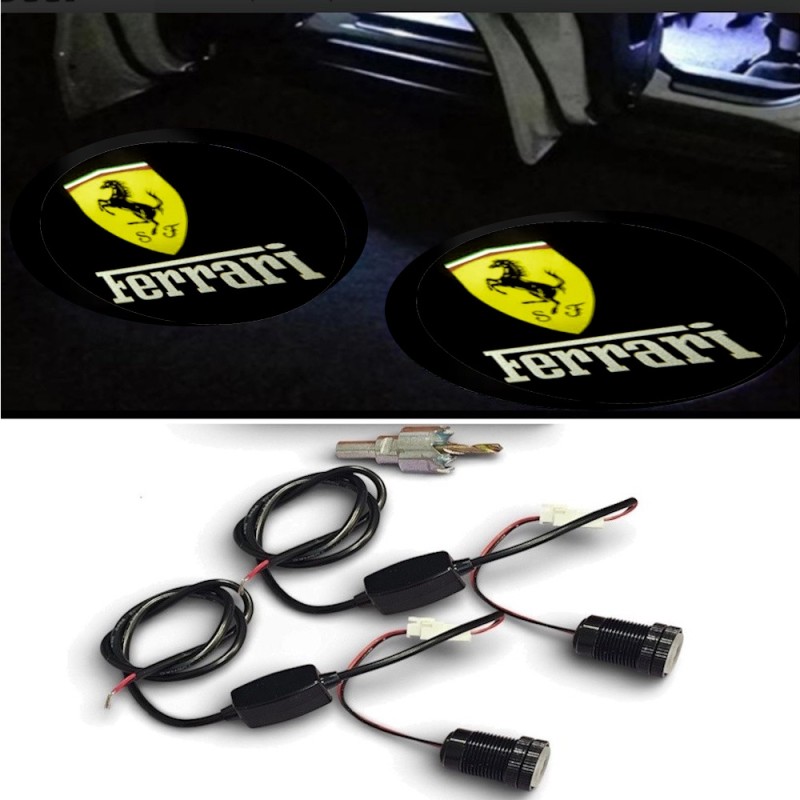 Proiettore Logo LED Ferrari in Vetro per Portiera con Foro Connessioni 12V