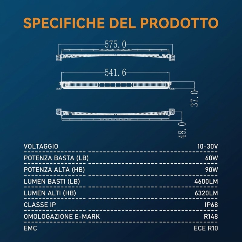 Barra LED de 22 pulgadas con control remoto, 90 W, luz de cruce, luz de carretera, homologación ECE R148, R149 y ECE R10.