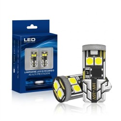 Pair of Ultra-Bright T10 (W5W) LED Bulbs - 8 High-Efficiency SMD 3030 LEDs 10V-35V Canbus