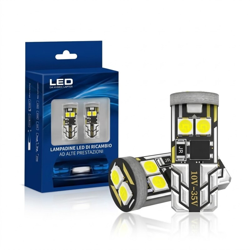 Pair of T10 LED W5W 5500k 10-35V Canbus Bulbs for Trucks, Buses, Cars