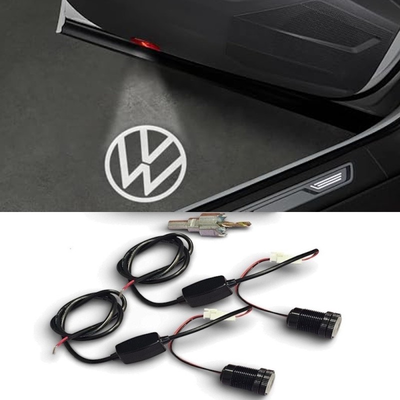 Proiettore Logo LED Volkswagen in Vetro per Portiera con Foro Connessioni 12V e 24V