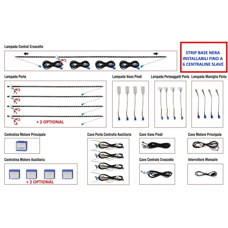 Product diagram Ambient Light MAGIC Kit 18 Pieces BLACK BASE RGB Acrylic LED Symphony Light Car Interior Fiber Optic Dashboard