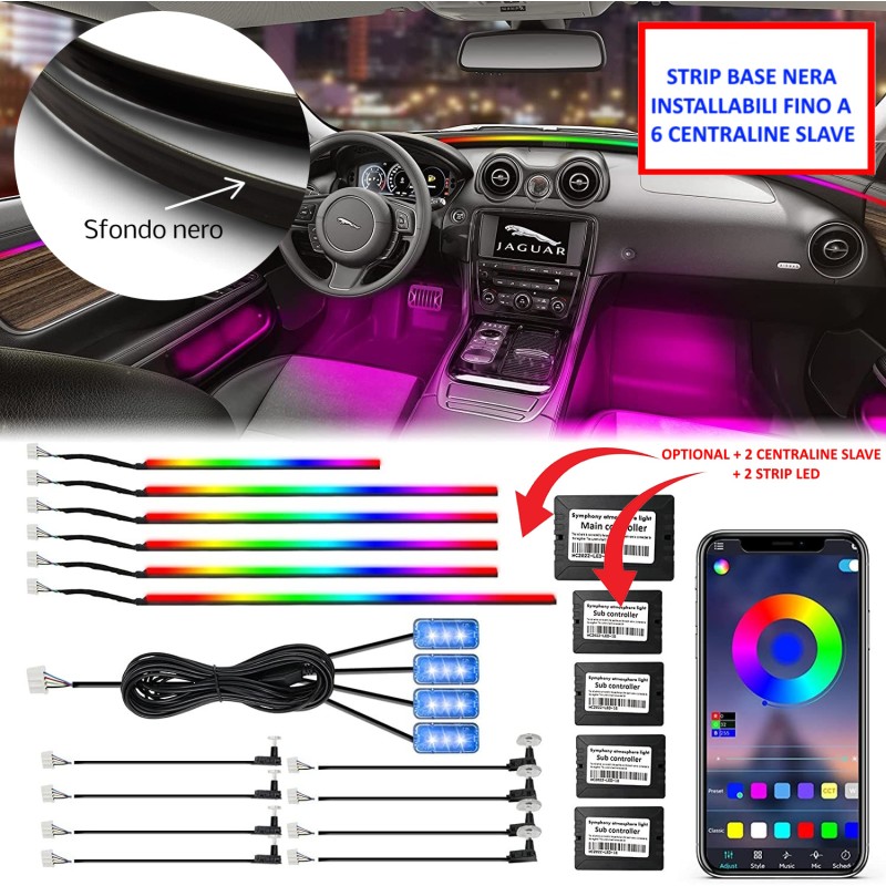 MAGIC Ambient Light Kit 18 Pieces BLACK BASE RGB Acrylic LED Symphony Light Car Interior Fiber Optic Dashboard