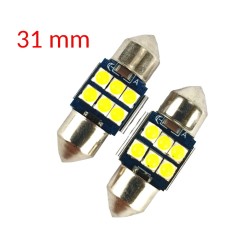 Pair of C5W SV8.5 31mm LED Torpedo Lights with 6 Super-Bright 3030 Canbus Chips 6000K Cold White