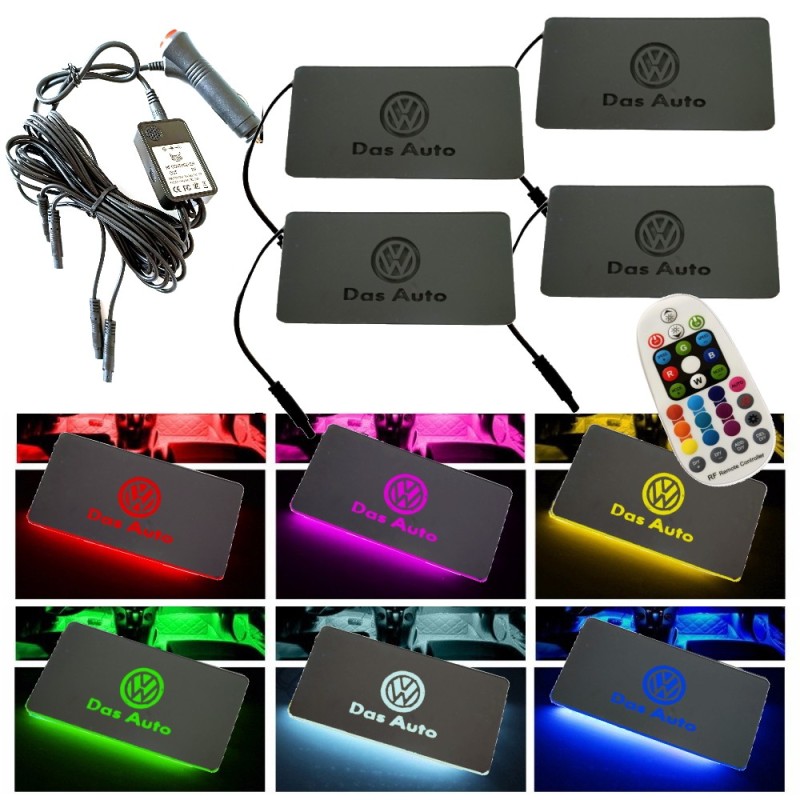 Placas LED RGB con Logo Volkswagen para Coches y Motos 4 Piezas Impermeables