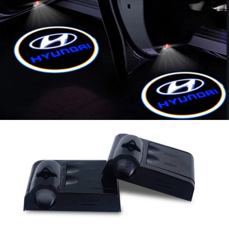 Proiettore Logo LED Hyundai per Portiera con Batteria no Fori no Connessioni Plug & Play