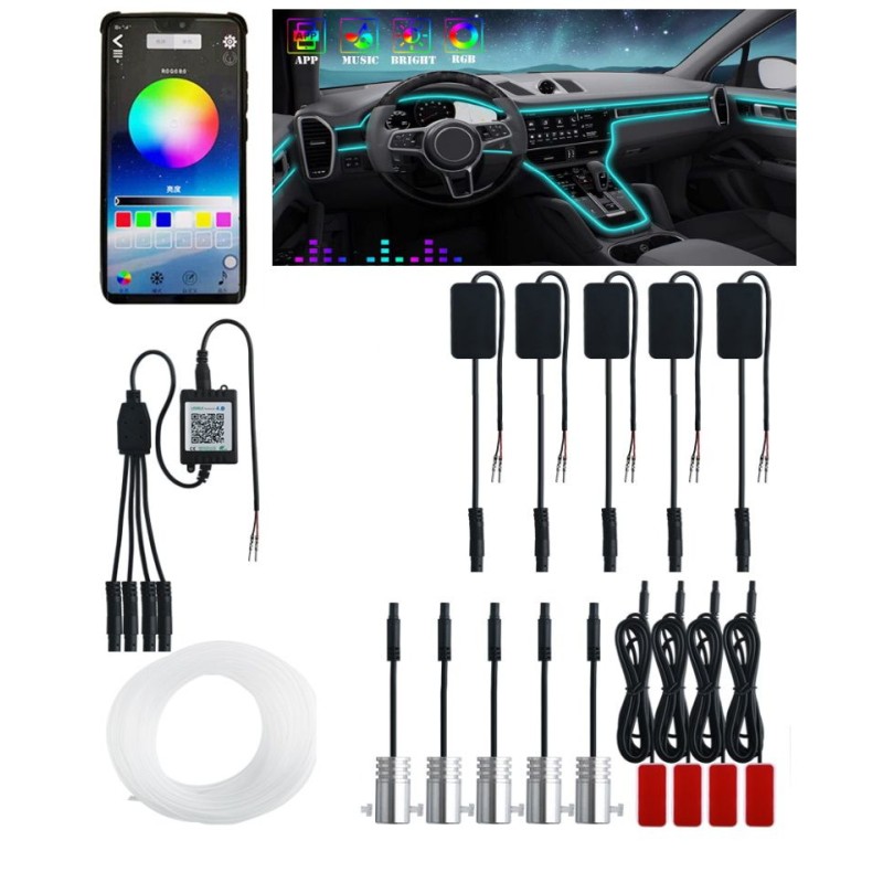 Kit 5 Piezas WIFI RGB 8 Metros Internos + 4 Luz Ambiental Cuadro Decorativo Fibra Óptica Coche