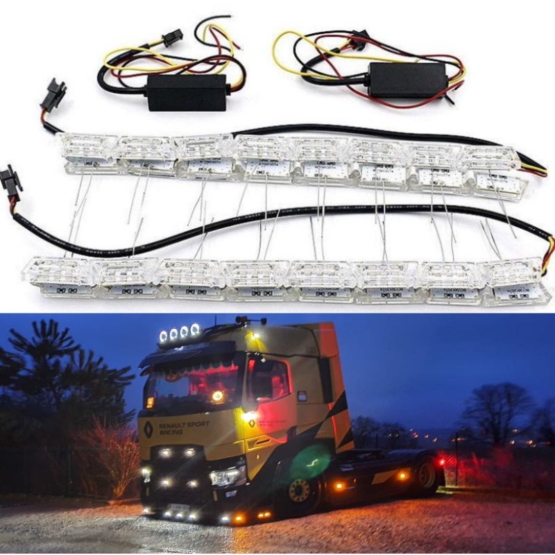 Drl Cristal Flexible 12V y 24V IP64 Estanco Secuencial Decorativo Blanco/ámbar