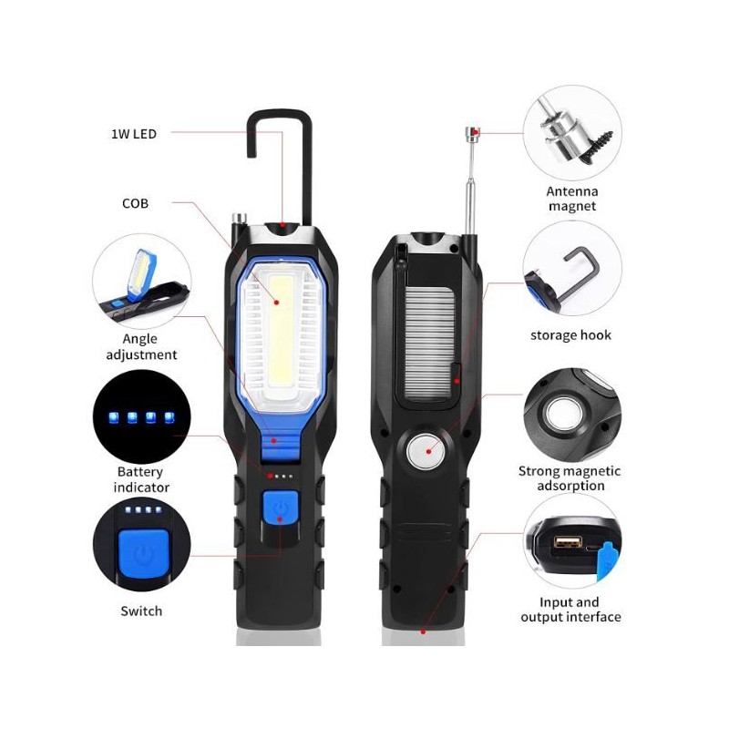 Lampada Led Magnetica Torcia Emergenza USB Luce da lavoro