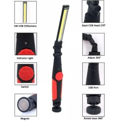 Lámpara LED magnética Antorcha de emergencia Luz de trabajo recargable por USB