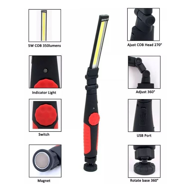Lámpara LED magnética Antorcha de emergencia USB Luz de trabajo