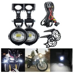 Par de focos LED adicionales para motocicleta 40W 6000k, soportes de cableado y botón de encendido