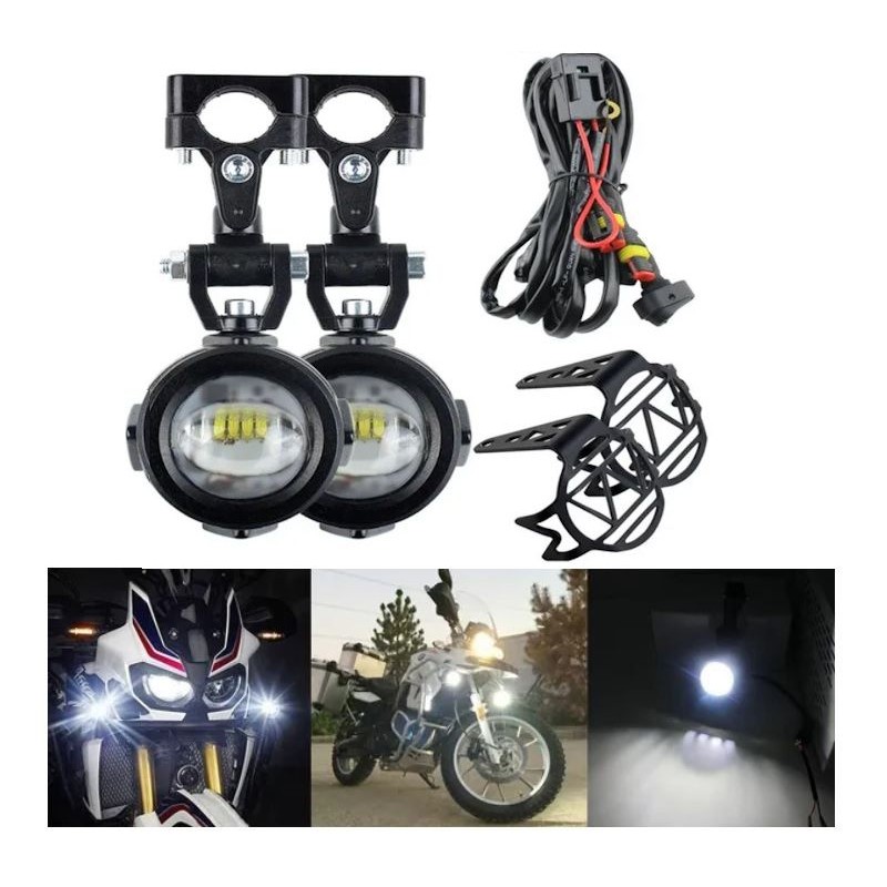 Par de focos LED adicionales para motocicleta 40W 6000k, soportes de cableado y botón de encendido