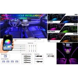 Kit 9 Pezzi RGB Acrylic LED Light Interni Auto Decorativa Fibra Ottica Cruscotto Sottopiede