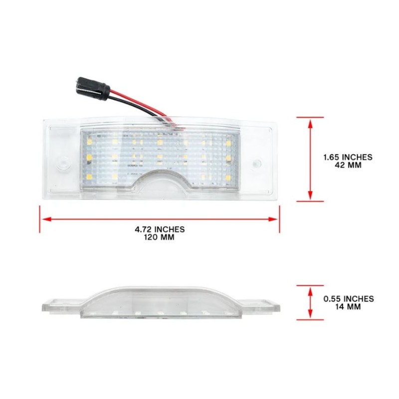 Medidas del Plafón LED de matrícula Renault Opel Fiat