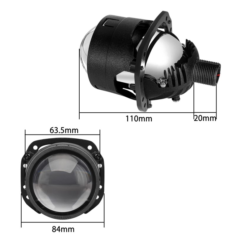 misure Proiettore Lenticolare 2,5 Pollici LED Bi-Led 40w Faro Lente Ultra Compatto