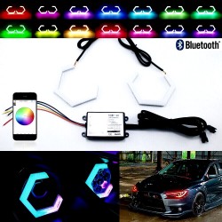 Ojos de Ángel Dinámicos Hexagonales 2 Piezas de 80 MM Algodón LED Bluetooth Inalámbrico App DRL Secuencial Deslizante BMW