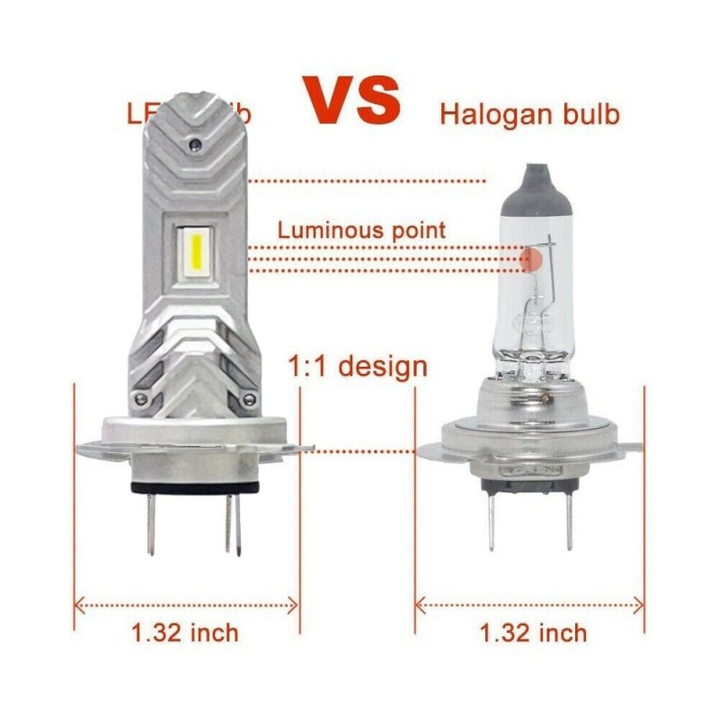 confrronto alogena KIT LED XS-TITANO H7 6000k 25 Watt