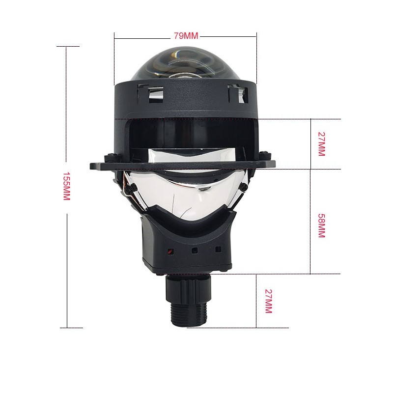 dimensioni Proiettore Lenticolare 2,5 Pollici LED Bi-Led 60W Faro Lente Ultra Compatto 6000k Binaco Freddo