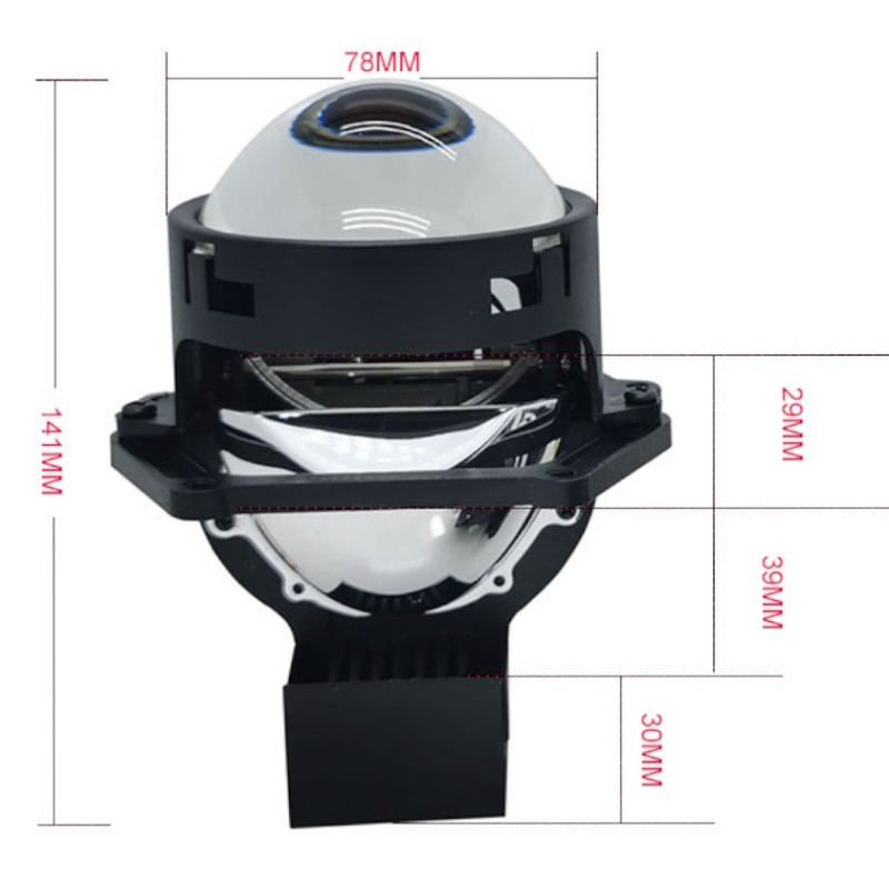 misura dimensioni Proiettore Lenticolare 3 Pollici LED Bi-Led 60W Faro Lente Ultra Compatto 6000k Centralina Integrata