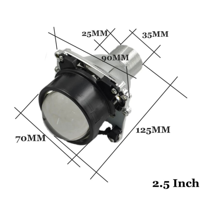 Dimensiones del proyector lenticular HID Bi-Xenon D2H Retrofit de 2,5"