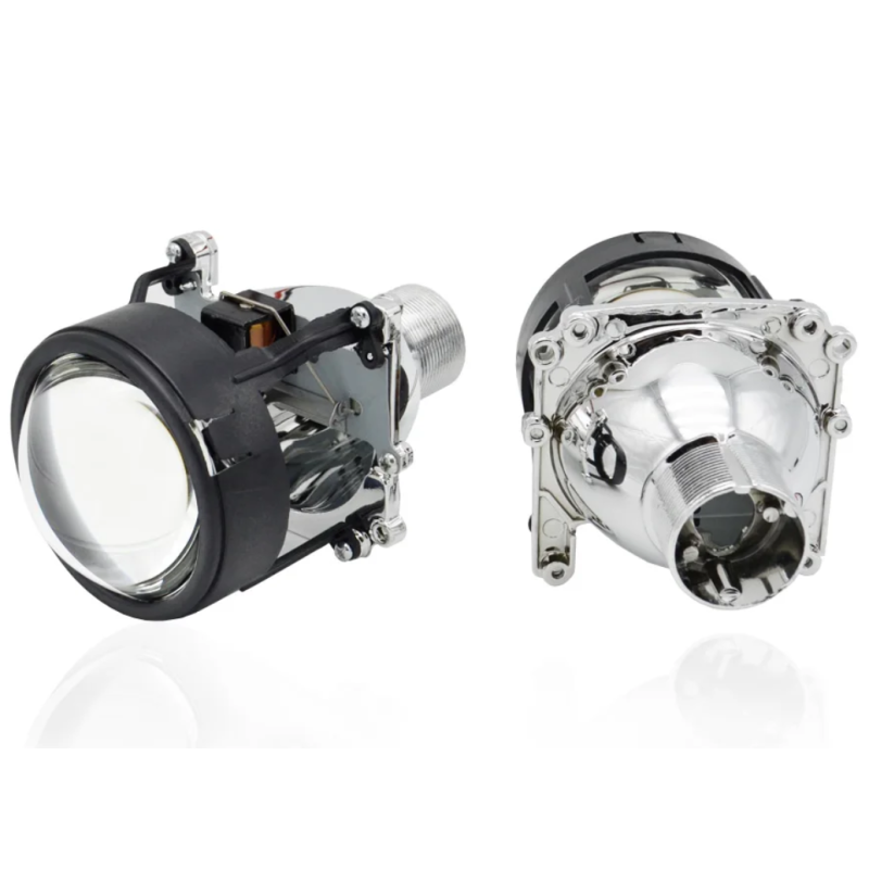 Fotografía frontal y trasera del proyector compacto de 2,5" HID Bi-Xenon D2H