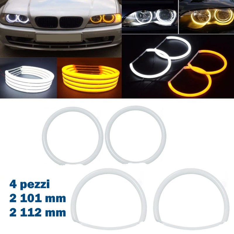 Kit Angel Eyes Led Cotton 2 x 101 mm 2 x 112 mm Bianco Arancio 4 Pezzi Tagliati Diurna Indicatore di Direzione