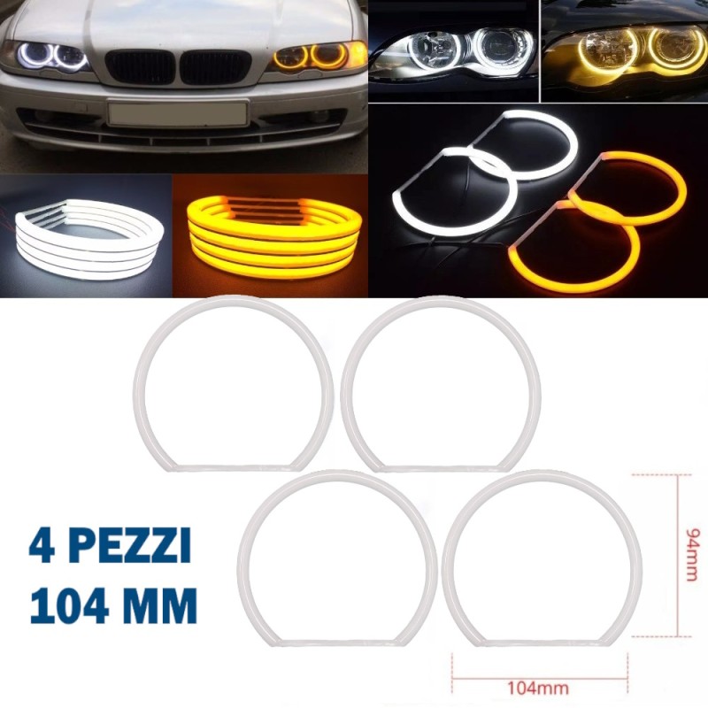 Kit Angel Eyes Led Cotton 104 mm Bianco Arancio 4 Pezzi Tagliati Diurna Indicatore di Direzione