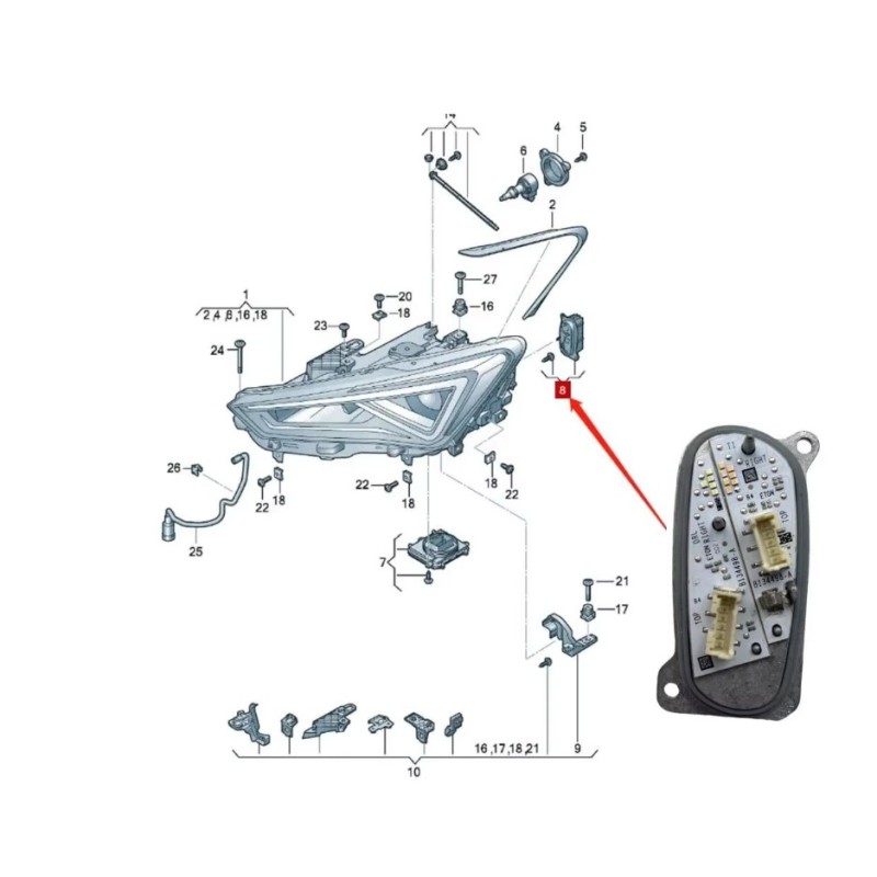 Installation position LED module Headlight Seat B128620-B 90166374 5FJ941475 Left Turn Signals Daytime Running Light