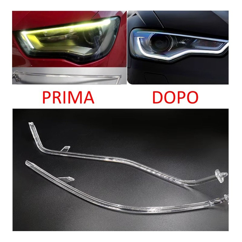 Before and after result Acrylic Tube Light Guide Strip Light DRL Left Audi A3 A3 8V Restyling MATRIX
