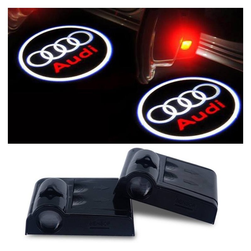 Proiettore Logo LED AUDI 80 per Portiera con Batteria no Fori no Connessioni Plug & Play