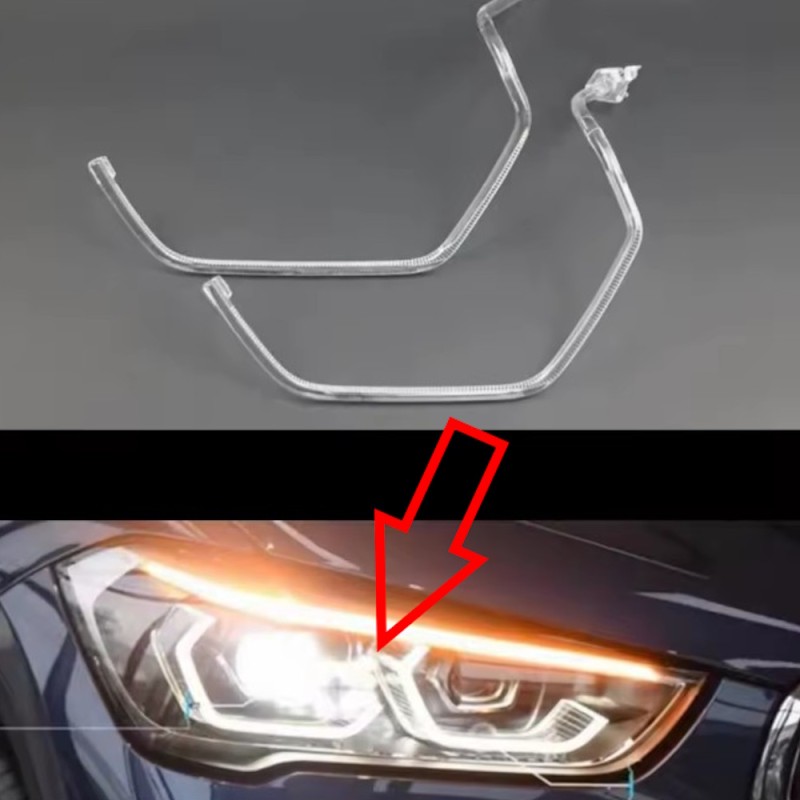 Fiber Optic Polycarbonate Right DRL BMW X1 Series F48 F49 LCI Replacement Headlight LED Acrylic Tube Guide Strip Light