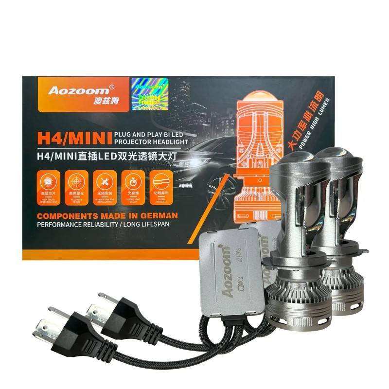 AOZOOM Proiettore MINI H4  BI-LED Lenticolare ALL IN ONE Anabbagliante 40W Abbagliante 75W