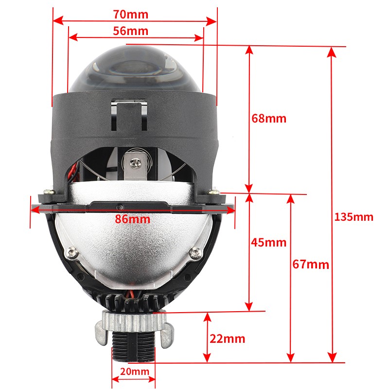 misure Proiettore Lenticolare 2,5 Pollici LED Bi-Led 55w Faro Lente Compatto Senza Centralina