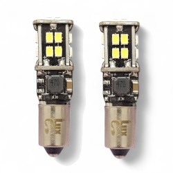 Coppia BA9S H5W H20W Led 24 Smd 4014 Super Canbus 6000k Bianco Freddo