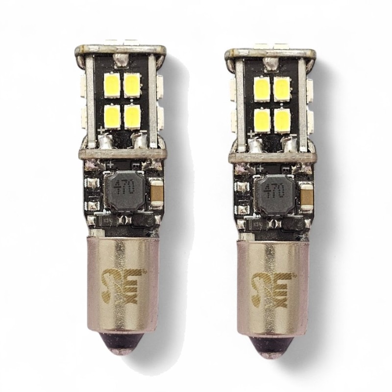 Coppia BAX9S H6W H21W Led 24 Smd 4014 Super Canbus 6000k Bianco Freddo