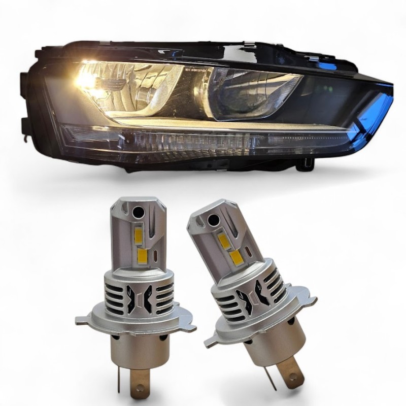 Lampade Led H4 CORTE con VENTOLA 4000K Gialle Canbus Stessa Misura Originale REVOLUTION