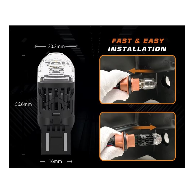 dimensioni Lampada LED T20 7443 CANBUS W21 5W 2000 Lumen 6000K