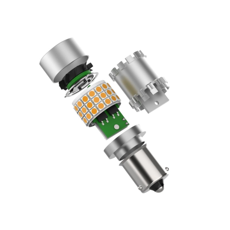 componenti Lampada Led P21W 1156 BA15S BAU15S Arancione 21W Assorbimento Super Canbus Freccia 2000lm 45 SMD 3030
