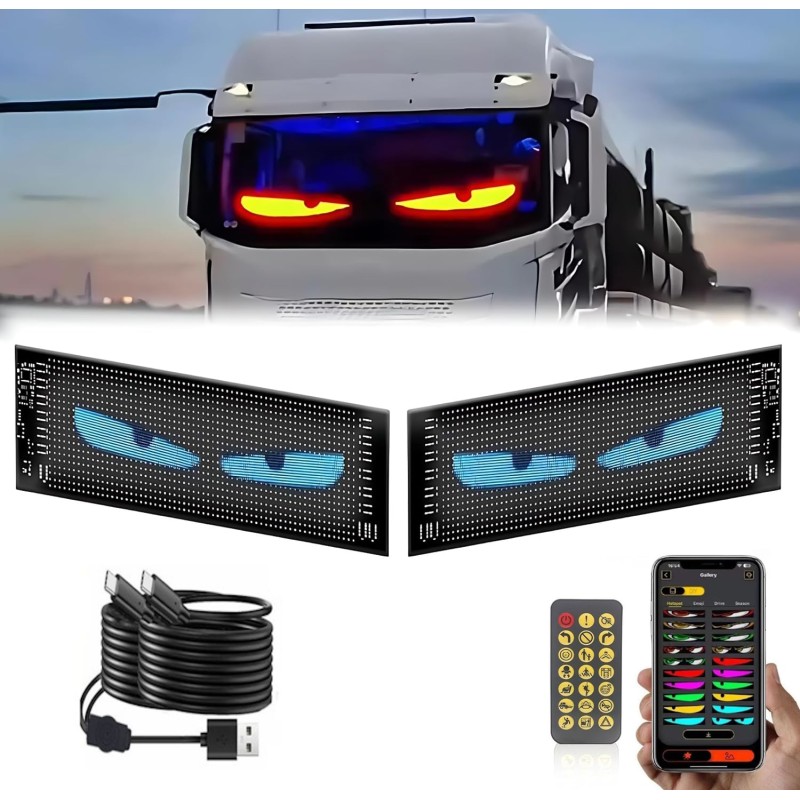 Coppia Pannelli Display Led 120 x 595 Parabrezza Programmable Flessibile Devil Eyes Bluetooth Animazione