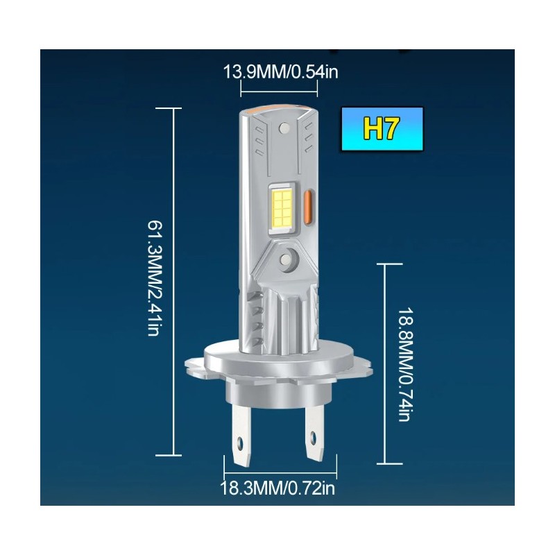 MISURA Lampade Led H7 EASY-GO No FAN Stessa Misura Originale 6000K 40W CanBus