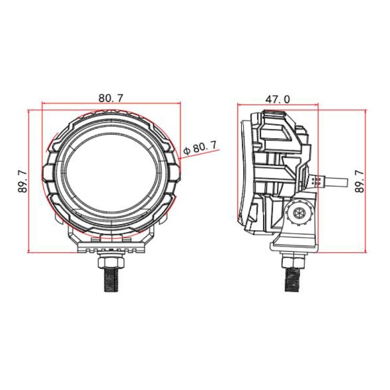 Dimensions Stainless Steel LED Spotlight 20W 6000k Diameter 80mm Angel Orange Off-Road Light 12V 24V Waterproof