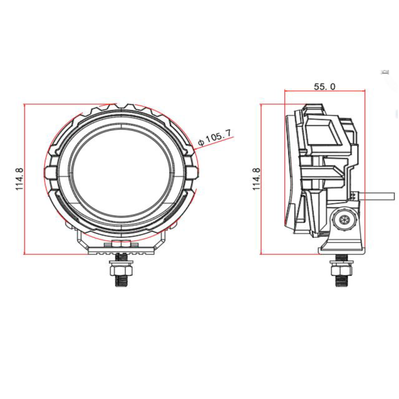 dimensioni Faretto LED Inossidabile 35W 6000k Diametro 105 mm Angel Arancione Luce 12V 24V Impermeabile Faro da Lavoro