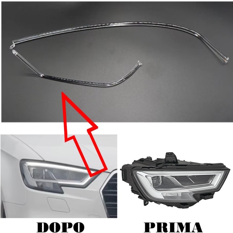 Acrylic Tube Light Guide Strip Light DRL Destro Audi A3 8V Restyling Ricambio Faro Full Led Fibra Ottica Policarbonato