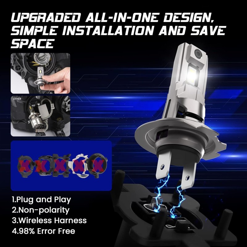 no adapters H7 LED Lamps Rotatable FAN 6000K Canbus Rotating Base Same Size as Original