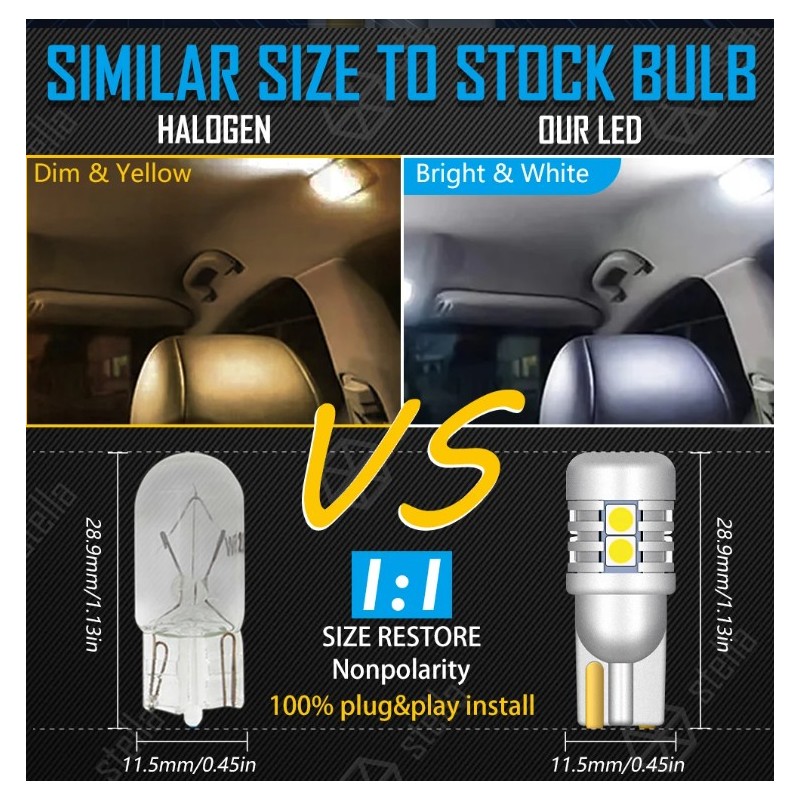 differenza alogene Coppia Lampade T10 Led W5W 6000k 9 SMD 3030 Canbus Camion Autobus Auto