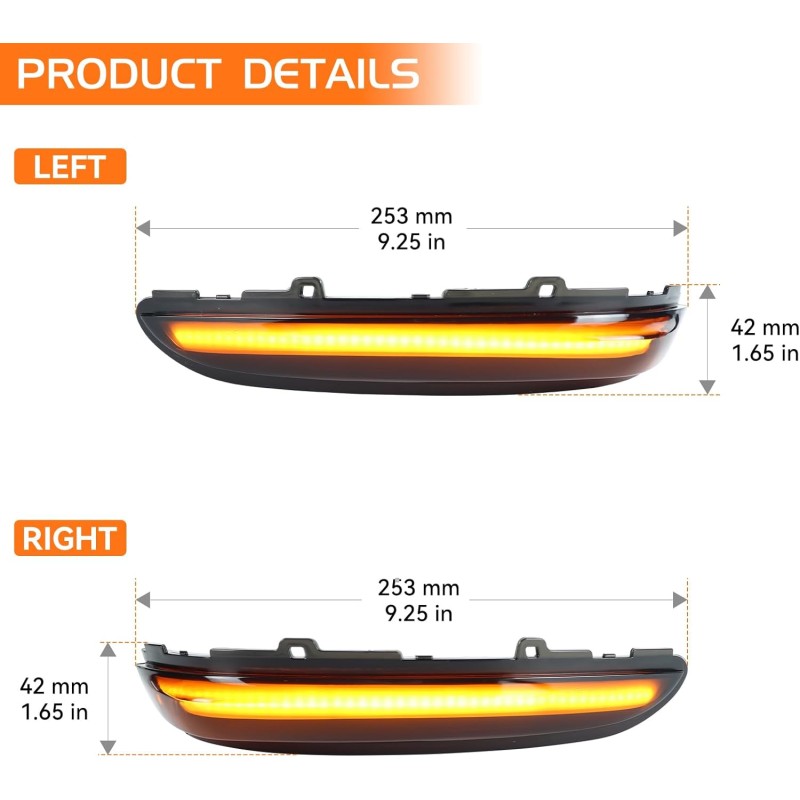 dimensioni Peugeot Citroen 57B1206E 1607512680 Freccia Led Sequenziale Specchietto Dinamico Mirror Light