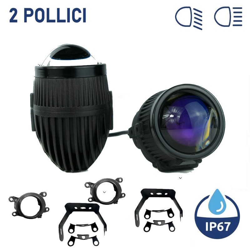 Coppia Proiettori Lenticolari LED 2 Pollici IP67 55W Faro Lente Ultra Compatto Moto Auto
