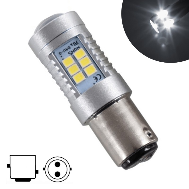 Lámpara LED P21/5W Bay15d 21 x 3030 SMD blanca 6000k con lente